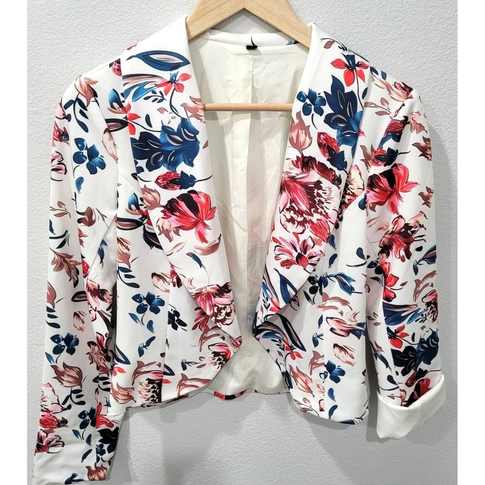 Shein Womens Vibrant Floral Open-Front Blazer Cardigan Jacket Size S